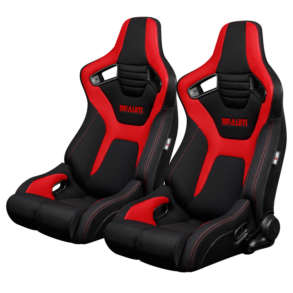 BRAUM Racing Elite-R Series Racing Seats (Black & Red Cloth) - Outcast Garage