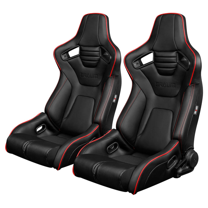 BRAUM Racing Elite-R Series Racing Seats (Black Leatherette & Red Piping) - Outcast Garage