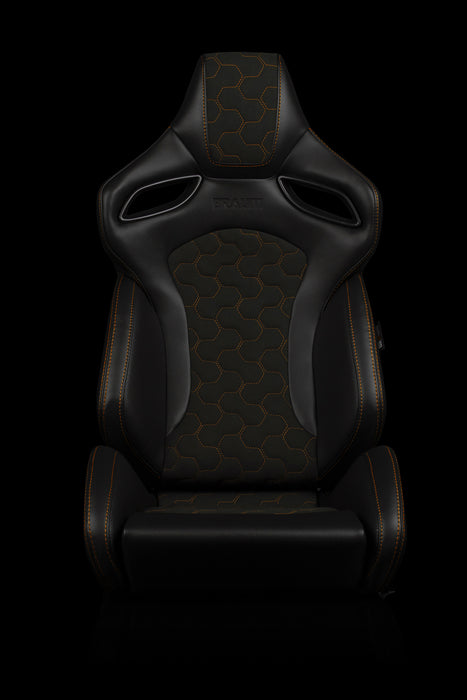 Braum Racing Orue S Series Sport Seats - Honeycomb Alcantara (Orange Stitching)