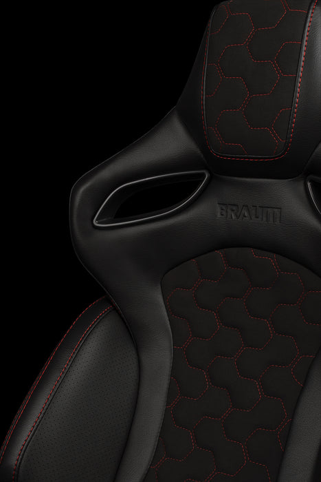 Braum Racing Orue S Series Sport Seats - Honeycomb Alcantara (Red Stitching)