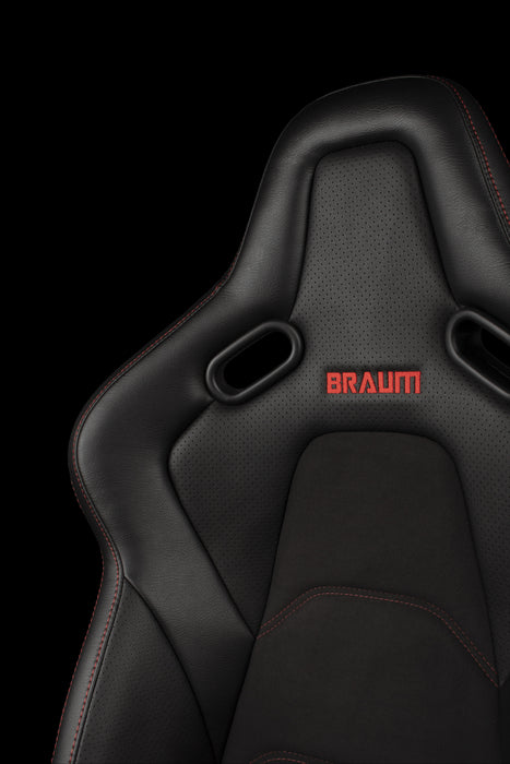 Braum Racing Falcon-S Composite FRP Reclining Seats - Black W/ Red Stitching