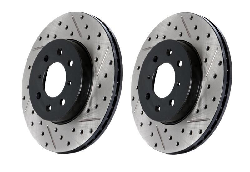 Stoptech Direct Replacement Rotors for Standard Non-Sport Calipers, Drilled/Slotted, Rear Pair - Nissan 350Z 03-05 / Infiniti G35 03-04 RWD, 03-05 AWD