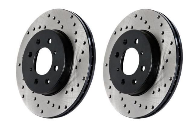 Stoptech Direct Replacement Rotors w/ Standard Calipers, Drilled, Rear Pair - Nissan 350Z 06-09, 370Z / Infiniti G35 05+, G37, Q40 Sedan / G37 09 Coupe AWD