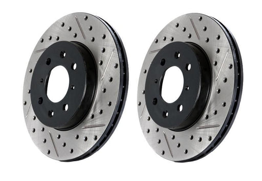 Stoptech Direct Replacement Rotors - Front Pair Drilled/Slotted, Non-Sport - Nissan 350Z 06-08, 370Z 09+ Z34 / Infiniti G35 05-07 Coupe, 05-06 Sedan RWD, 06 AWD V35